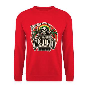 Straight Outta Jamaica Rasta Music Skeleton - Unisex Sweatshirt - red - Front - Alina (178cm) & Michal (187cm)