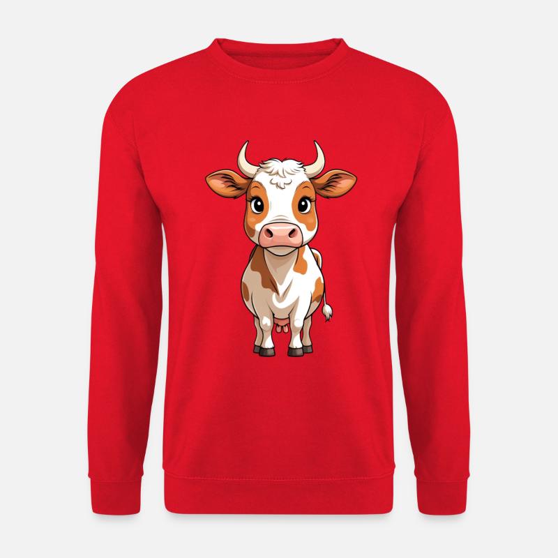 Kuhkarikatur: Niedlich und Mutig - Unisex Pullover - Rot