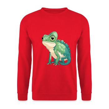 Little Chameleon Motif – Green Cartoon - Unisex Sweatshirt - red - Front - Alina (178cm) & Michal (187cm)