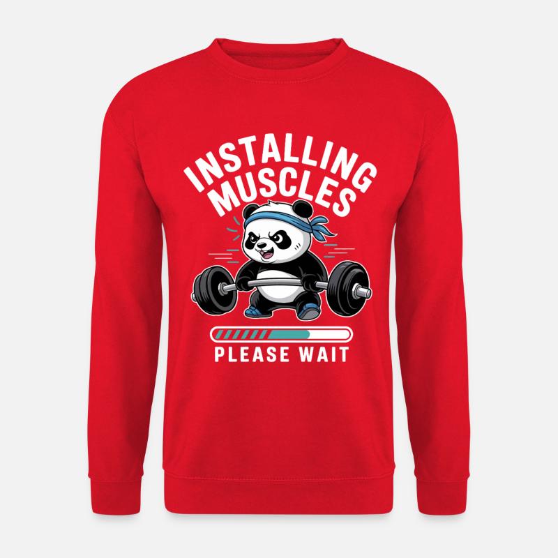 Panda Kraftaufbau – Bitte warten - Unisex Pullover - Rot
