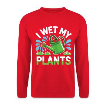 I Wet My Plants Garten Humor - Unisex Pullover - Rot - Vorne - Alina (178cm) & Michal (187cm)