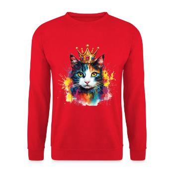 Colorful Cat with the crown of king in watercolors - Unisex Sweatshirt - red - Front - Alina (178cm) & Michal (187cm)