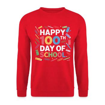 Hundertster Schultag Jubiläum - Unisex Pullover - Rot - Vorne - Alina (178cm) & Michal (187cm)