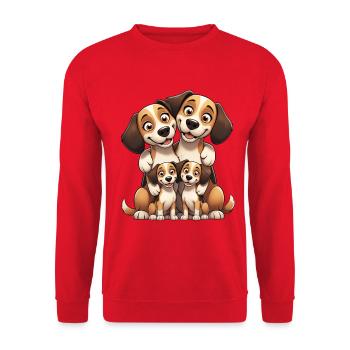 Beagle Familien Cartoon - Unisex Pullover - Rot - Vorne - Alina (178cm) & Michal (187cm)