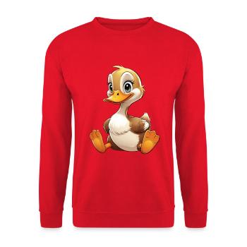 Niedliche Enten-Comicfigur - Unisex Pullover - Rot - Vorne - Alina (178cm) & Michal (187cm)