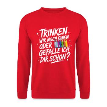 Trinken wir noch einen oder Gefalle ich dir schon - Unisex Pullover - Rot - Vorne - Alina (178cm) & Michal (187cm)