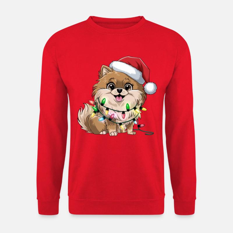 Weihnachtshund mit Lichterkette - Unisex Pullover - Rot