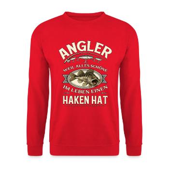 Angler weil alles schöne einen Haken hat Angeln - Unisex Pullover - Rot - Vorne - Alina (178cm) & Michal (187cm)