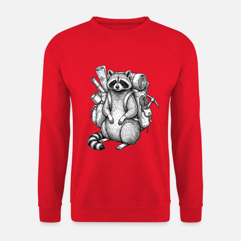 Wander-Waschbär mit Rucksack - Unisex Pullover - Rot