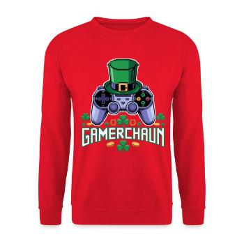 GamerChain Pixel Leprechaun - Unisex Pullover - Rot - Vorne - Alina (178cm) & Michal (187cm)