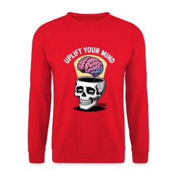 Skull and Floating Brain, uplift your mind - Unisex Sweatshirt - red - Front - Alina (178cm) & Michal (187cm)
