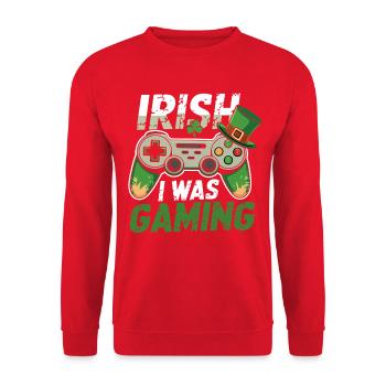 Irish Gaming I Was Gaming - Unisex Pullover - Rot - Vorne - Alina (178cm) & Michal (187cm)