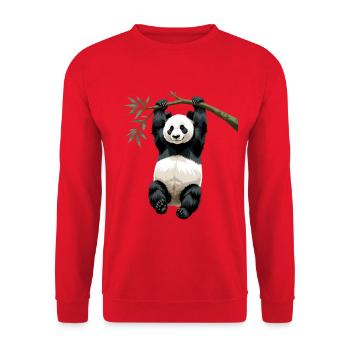 Hanging Panda Bamboo Branch - Unisex Sweatshirt - red - Front - Alina (178cm) & Michal (187cm)