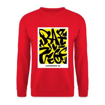 Meisterwerk ’83: Gelb-Schwarz Graffiti - Unisex Pullover - Rot - Vorne - Alina (178cm) & Michal (187cm)