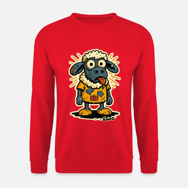 Lustiges Comic Schaf mit orangefarbenem Shirt - Unisex Pullover - Rot