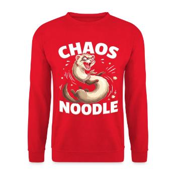 Chaos Noodle Frettchen Cartoon - Unisex Pullover - Rot - Vorne - Alina (178cm) & Michal (187cm)