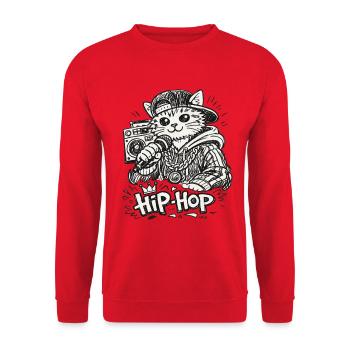 Cat HipHop Microphone Style - Unisex Sweatshirt - red - Front - Alina (178cm) & Michal (187cm)