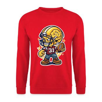 Football Spieler mit Gehirn als Kopf und Helm - Unisex Pullover - Rot - Vorne - Alina (178cm) & Michal (187cm)