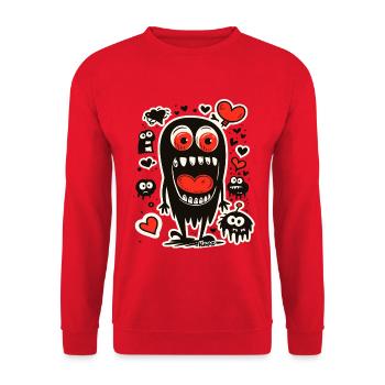 Schwarzes Monster mit Herz im Mund - Unisex Pullover - Rot - Vorne - Alina (178cm) & Michal (187cm)