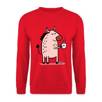 Rosa Tier mit Horn und Tasse - Unisex Pullover - Rot - Vorne - Alina (178cm) & Michal (187cm)
