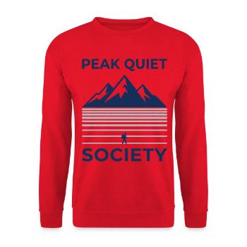 PEAK QUIET Bergsilhouette Motiv - Unisex Pullover - Rot - Vorne - Alina (178cm) & Michal (187cm)