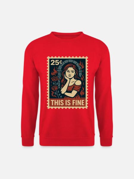 This Is Fine Briefmarke mit Flammen - Unisex Pullover - Rot