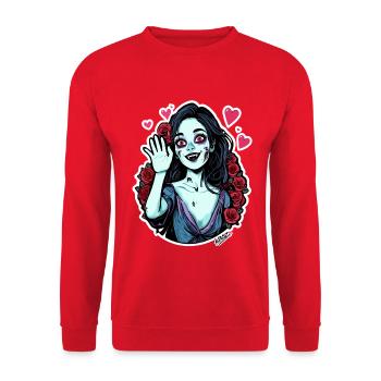 Blue woman with roses and hearts - Unisex Sweatshirt - red - Front - Alina (178cm) & Michal (187cm)