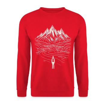Mountain Landscape Hiker Line Art - Unisex Sweatshirt - red - Front - Alina (178cm) & Michal (187cm)