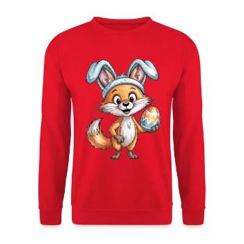 T-shirt de Pâques – Renard avec œuf - Sweat-shirt Unisexe - rouge - Devant - Alina (178cm) & Michal (187cm)