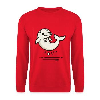 Niedlicher Delfin im Comic Stil - Unisex Pullover - Rot - Vorne - Alina (178cm) & Michal (187cm)