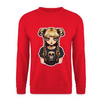 Skull Braid Goth Girl Tee - Unisex Sweatshirt - red - Front - Alina (178cm) & Michal (187cm)