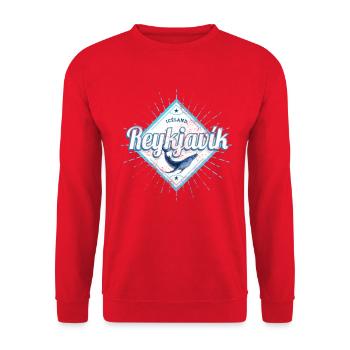 Reykjavík Hauptstadt von Island Retro Wal Souvenir - Unisex Pullover - Rot - Vorne - Alina (178cm) & Michal (187cm)