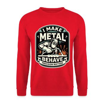 I Make Metal Behave Welder Motif - Unisex Sweatshirt - red - Front - Alina (178cm) & Michal (187cm)