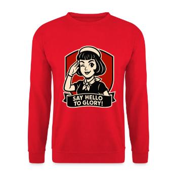 Sag Hallo zu Glory Retro Girl - Unisex Pullover - Rot - Vorne - Alina (178cm) & Michal (187cm)