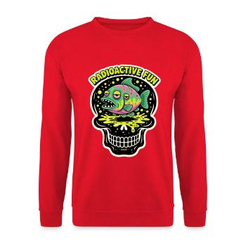 Radioaktiver Fischschädel Neon-Druck - Unisex Pullover - Rot - Vorne - Alina (178cm) & Michal (187cm)