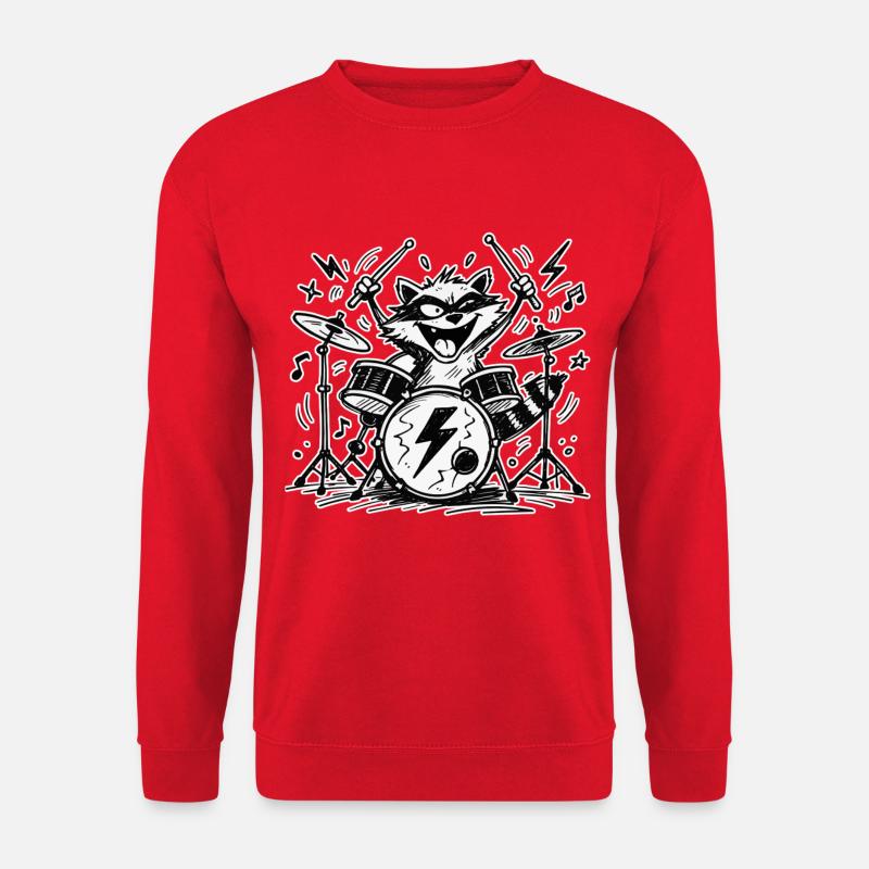 Raccoon Drummer Comic Beat - Unisex Sweatshirt - red