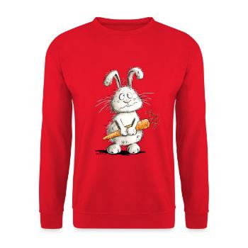 Hase mit Möhre Cartoon - Unisex Pullover - Rot - Vorne - Alina (178cm) & Michal (187cm)