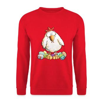 Oster Huhn Mit Ostereiern Ostermotiv Hühner Fan - Unisex Pullover - Rot - Vorne - Alina (178cm) & Michal (187cm)