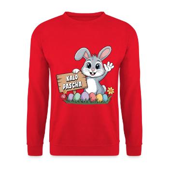 Kalo Pascha Osterhase Griechisches Ostern - Unisex Pullover - Rot - Vorne - Alina (178cm) & Michal (187cm)