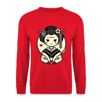 Geisha Kawaii Blüten-Anhänger - Unisex Pullover - Rot - Vorne - Alina (178cm) & Michal (187cm)