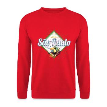 Sao Paulo in Brasilien Vintage Design mit Tukan - Unisex Pullover - Rot - Vorne - Alina (178cm) & Michal (187cm)