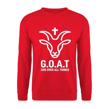 Minimalistisches Kreuz Silhouette Motiv - Unisex Pullover - Rot - Vorne - Alina (178cm) & Michal (187cm)