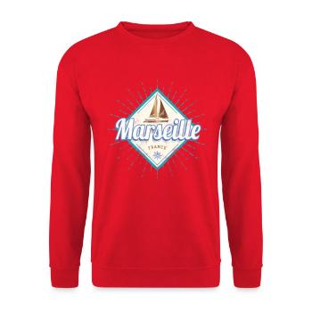 Marseille Stadt Frankreich Segelschiff Souvenir - Unisex Pullover - Rot - Vorne - Alina (178cm) & Michal (187cm)