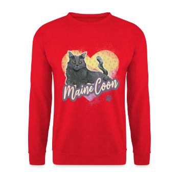 Maine Coon Katze Vintage Design für Katzen Freunde - Unisex Pullover - Rot - Vorne - Alina (178cm) & Michal (187cm)