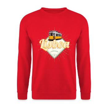 Lissabon Portugal mit Retro Tram Vintage Souvenir - Unisex Pullover - Rot - Vorne - Alina (178cm) & Michal (187cm)