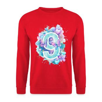 9th Birthday Butterflies Pastel Girl Nine - Unisex Sweatshirt - red - Front - Alina (178cm) & Michal (187cm)