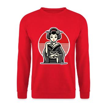 Geisha im roten Kreis Illustration - Unisex Pullover - Rot - Vorne - Alina (178cm) & Michal (187cm)