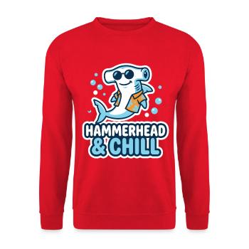 HAMMERHEAD & CHILL Hammerhead Shark Motif - Unisex Sweatshirt - red - Front - Alina (178cm) & Michal (187cm)