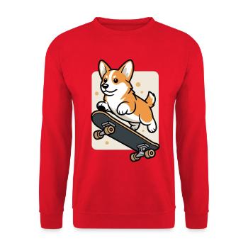 T-shirt Corgi Skateboard – Chien sur Skateboard - Sweat-shirt Unisexe - rouge - Devant - Alina (178cm) & Michal (187cm)