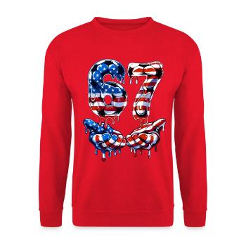 Fußball 67 Meme für Jungen Kinder 67 sechs sieben 6 7 - Unisex Pullover - Rot - Vorne - Alina (178cm) & Michal (187cm)